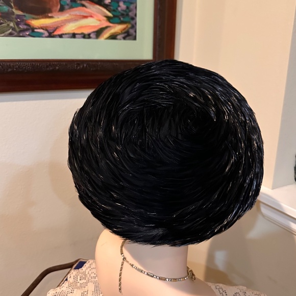Pheasant Feather Hat / MCM High Fashion or Costume Hat of Black & Brown Feathers - Picture 5 of 14